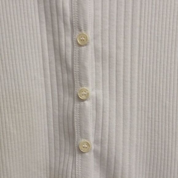 Basic Editions White Button-Up Short Sleeve Mid Cropped Short Sleeve Sweater XL - Picture 2 of 7